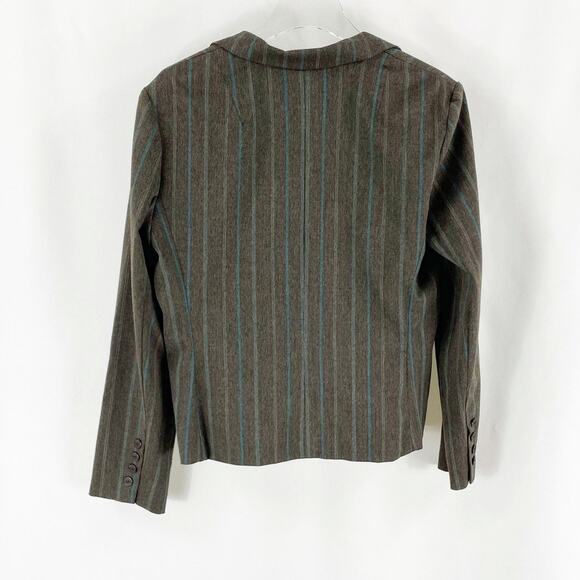 PLAZA SOUTH Vintage 90s Pinstripe Brown Blue Blazer Suit Jacket - Picture 4 of 8